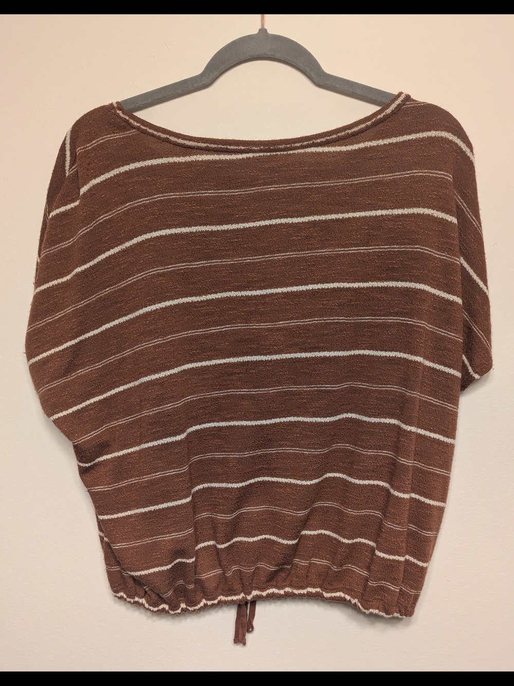 Max Studio Brown and Cream Striped Cropped Drawstring Sweater - Picture 3 of 3